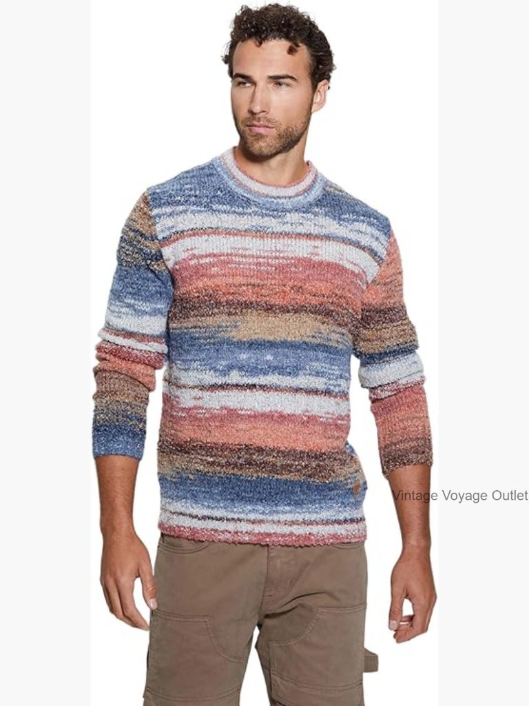 Men's Striped Pullover Sweater Long Sleeve Crew Neck Regular Fit